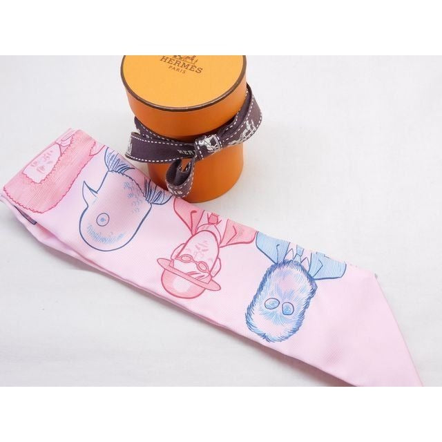 Hermes Twilly Scarf Dress CODE Rose Pale S 100%