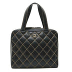 Chanel CC Wild Stitch Vintage Quilted Shoulder Bag Tote Calfskin Black — view 2