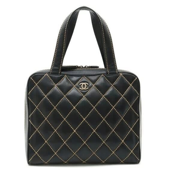 Chanel CC Wild Stitch Vintage Quilted Shoulder Bag Tote Calfskin Black — view 2