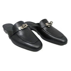 Hermes Oz Mule 38 Black Silver Leather Shoes — view 2