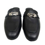 Hermes Oz Mule 38 Black Silver Leather Shoes — view 3