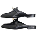 Hermes Oz Mule 38 Black Silver Leather Shoes — view 5
