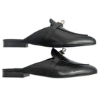 Hermes Oz Mule 38 Black Silver Leather Shoes — view 6
