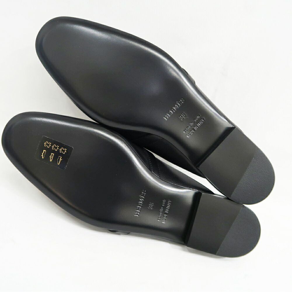 Hermes Oz Mule 38 Black Silver Leather Shoes — view 8