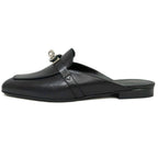 Hermes Oz Mule 38 Black Silver Leather Shoes
