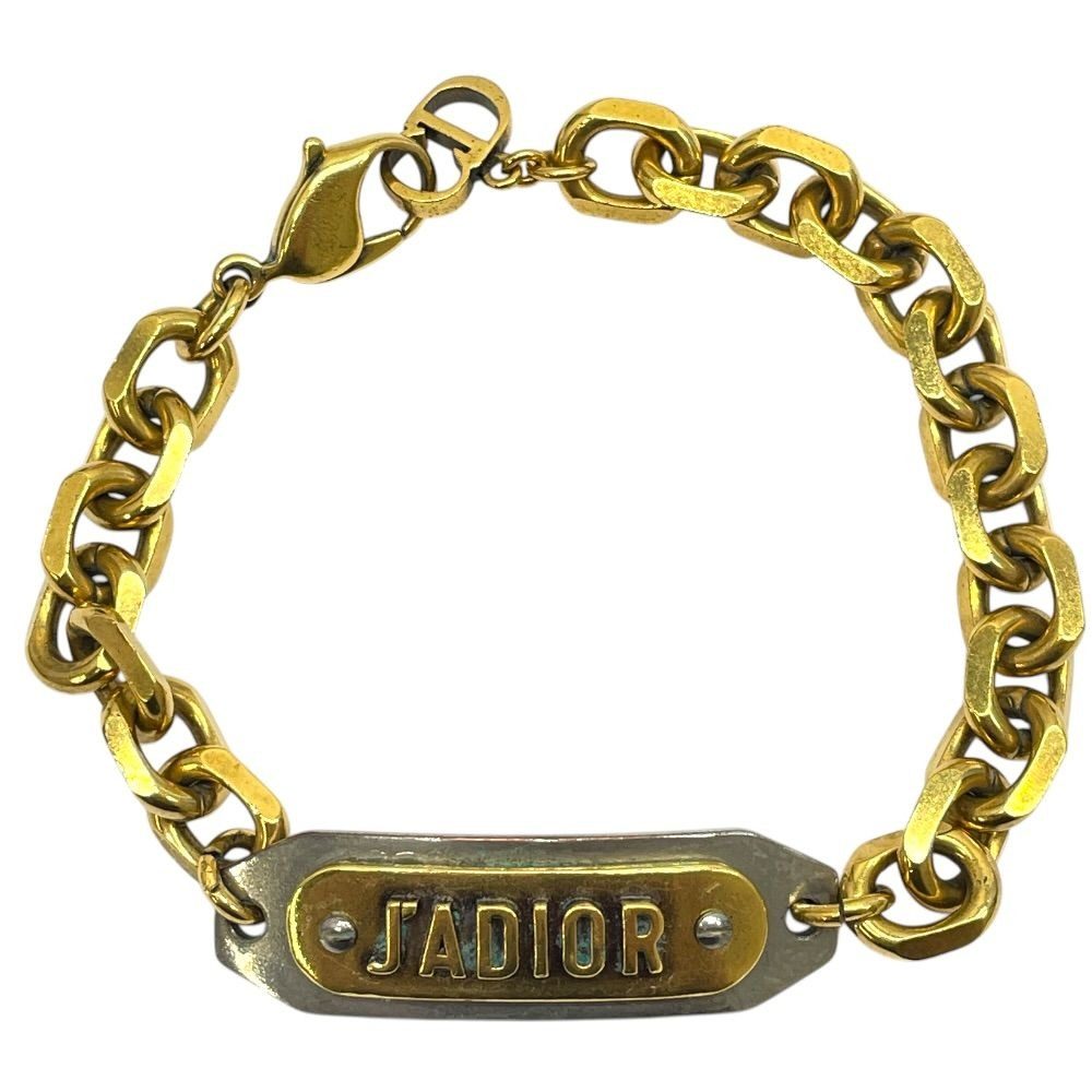 Dior J'adior Chain Plate Bracelet Bangle Logo Gold Glamorous Sophisticati