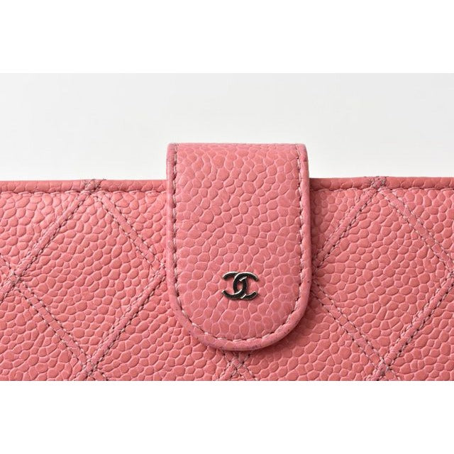 Chanel Wallet 2 Fold Leather Quilted Stitching Rose Silver — view 4