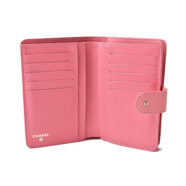 Chanel Wallet 2 Fold Leather Quilted Stitching Rose Silver — view 6