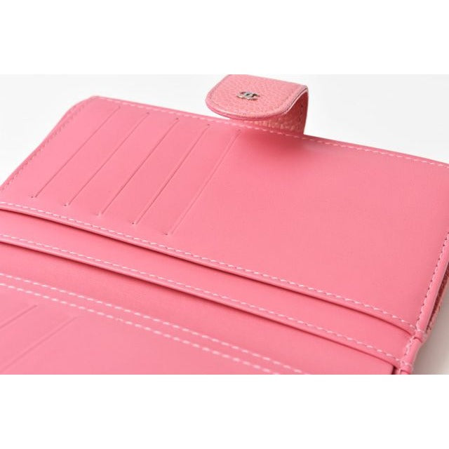 Chanel Wallet 2 Fold Leather Quilted Stitching Rose Silver — view 9