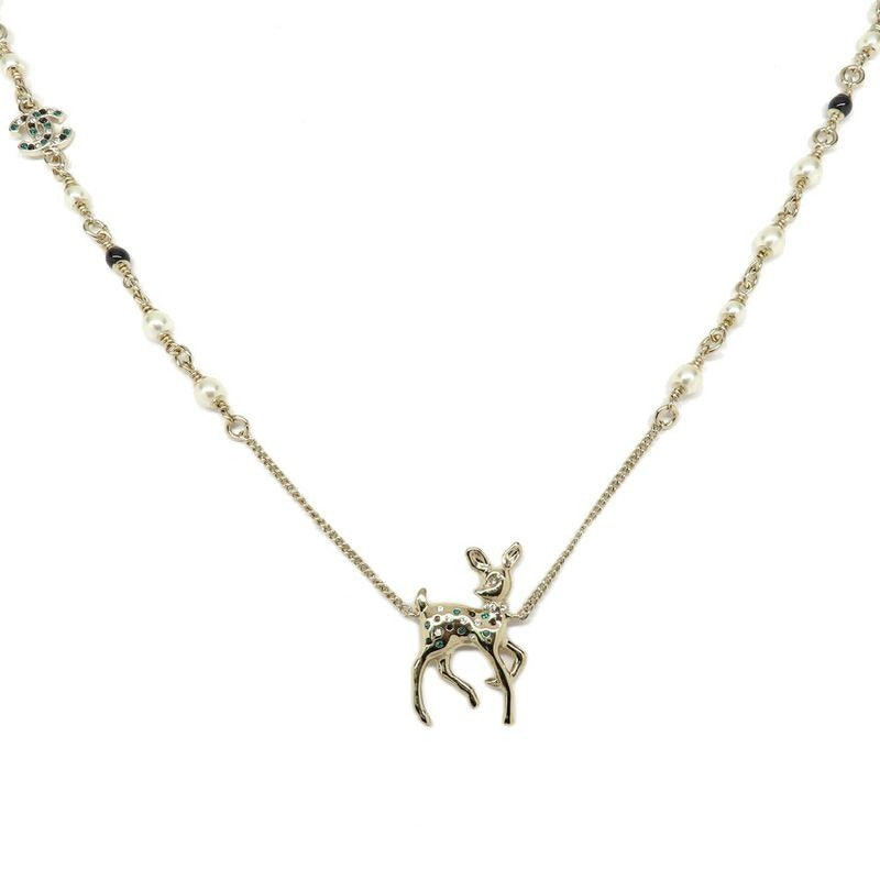 Chanel Bambi Necklace Faux Pearl Gold Stone Accessory — view 2