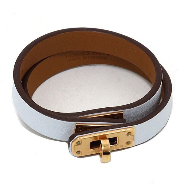 Hermes Leather Bracelet Mini Kelly Double Tour Veau Blue Pale