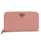 Prada Round Zipper Long Wallet Saffiano Leather Pink Kp5028