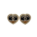 Chanel CC Logo Rhinestone Heart Color Stone Resin Clear Gold Black Earrings