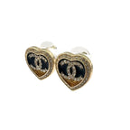 Chanel CC Logo Rhinestone Heart Color Stone Resin Clear Gold Black Earrings — view 2