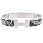 Hermes Clic HH Silver Black Metal Enamel Cheval Mirage Bracelet Bangle