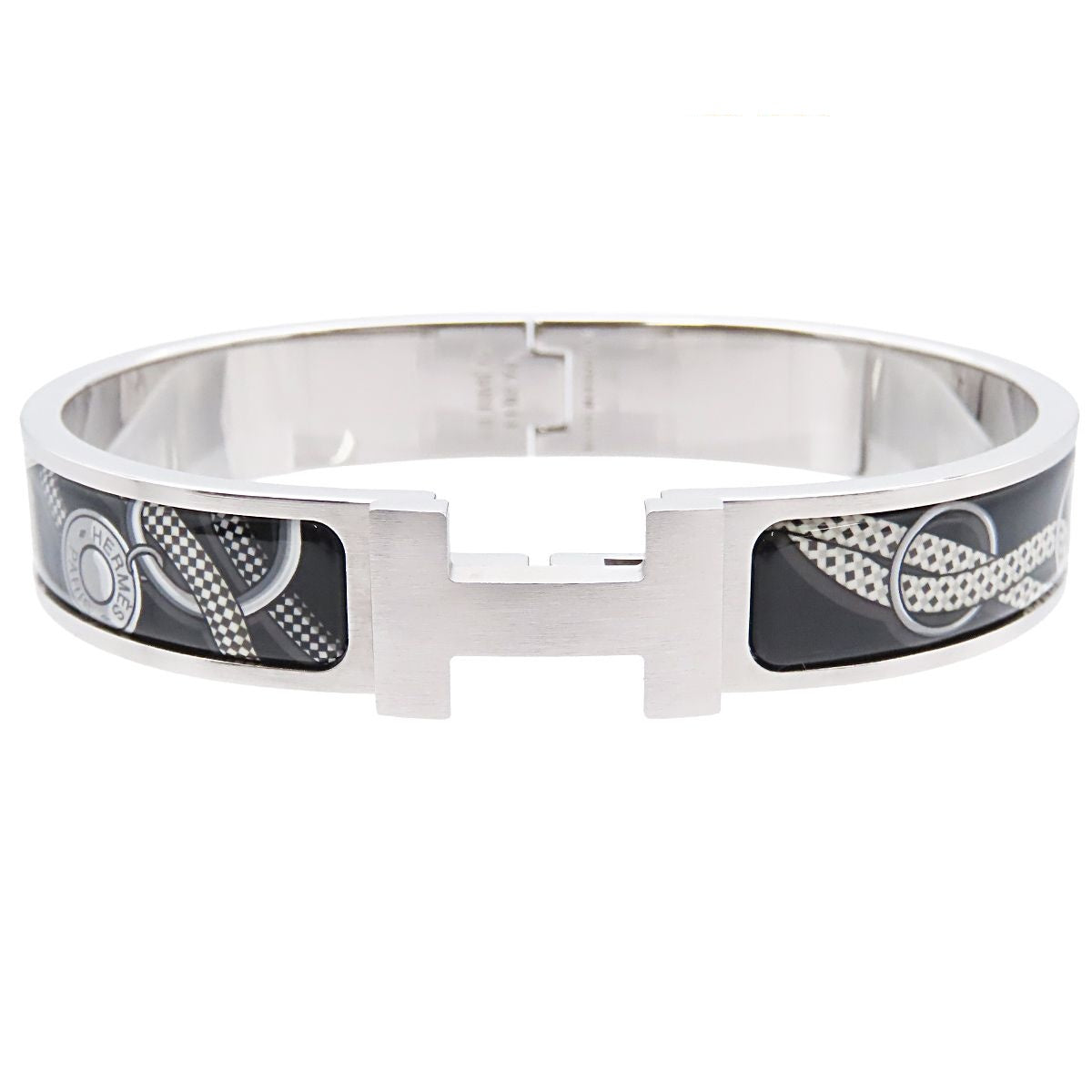 Hermes Clic HH Silver Black Metal Enamel Cheval Mirage Bracelet Bangle