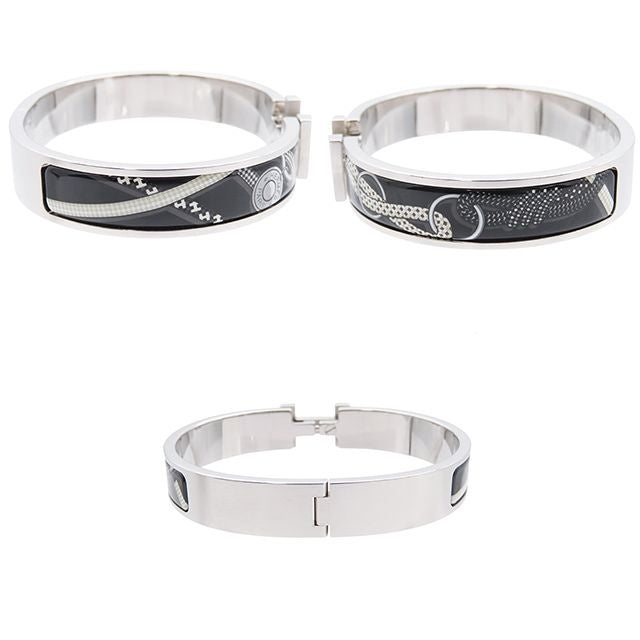 Hermes Clic HH Silver Black Metal Enamel Cheval Mirage Bracelet Bangle — view 2