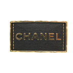 Chanel A23 S Logo Leather Metal Black Gold Brooch 0383
