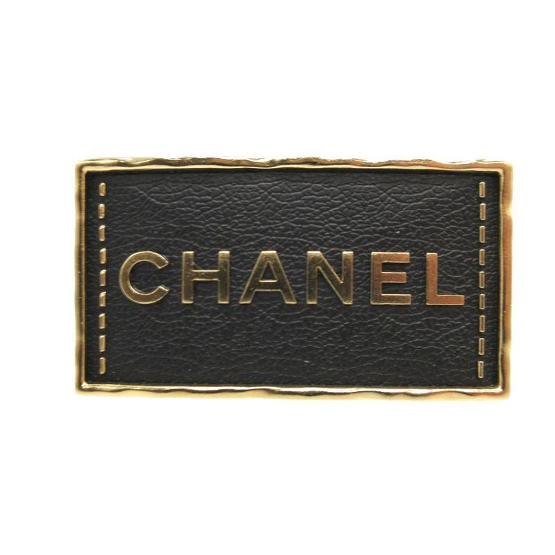 Chanel A23 S Logo Leather Metal Black Gold Brooch 0383 — view 2