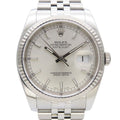 Rolex Watch Datejust 36 Stainless Steel 18k White Gold Silver Dial Bar Index