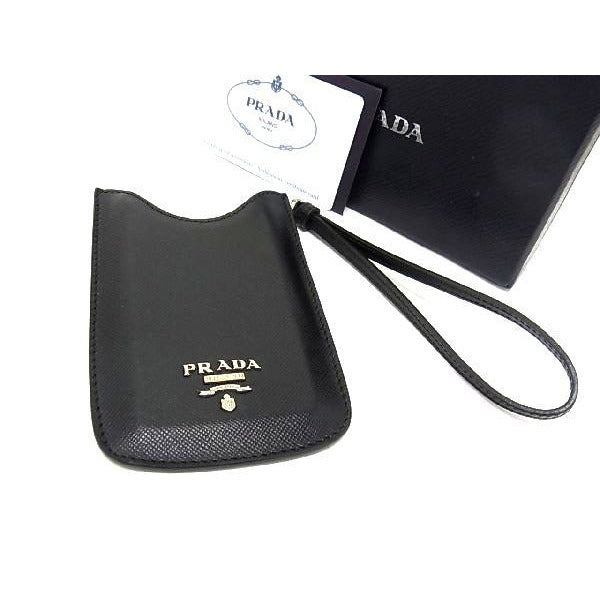 Prada 1 N1552 Saffiano Leather Ipod Case Ipodcabas Women Men Black At0603