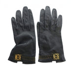 Loewe Gloves Leather Anagram Logo Gold 6.5 Black