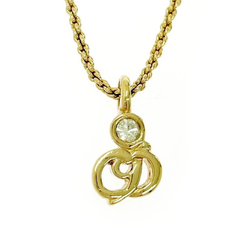 Christian Dior GP Rhinestone CD Logo Necklace Gold — view 2