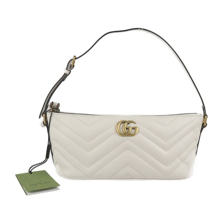 Gucci Shoulder Bag Leather White Ivory Gold Hardware GG Marmont Quilted