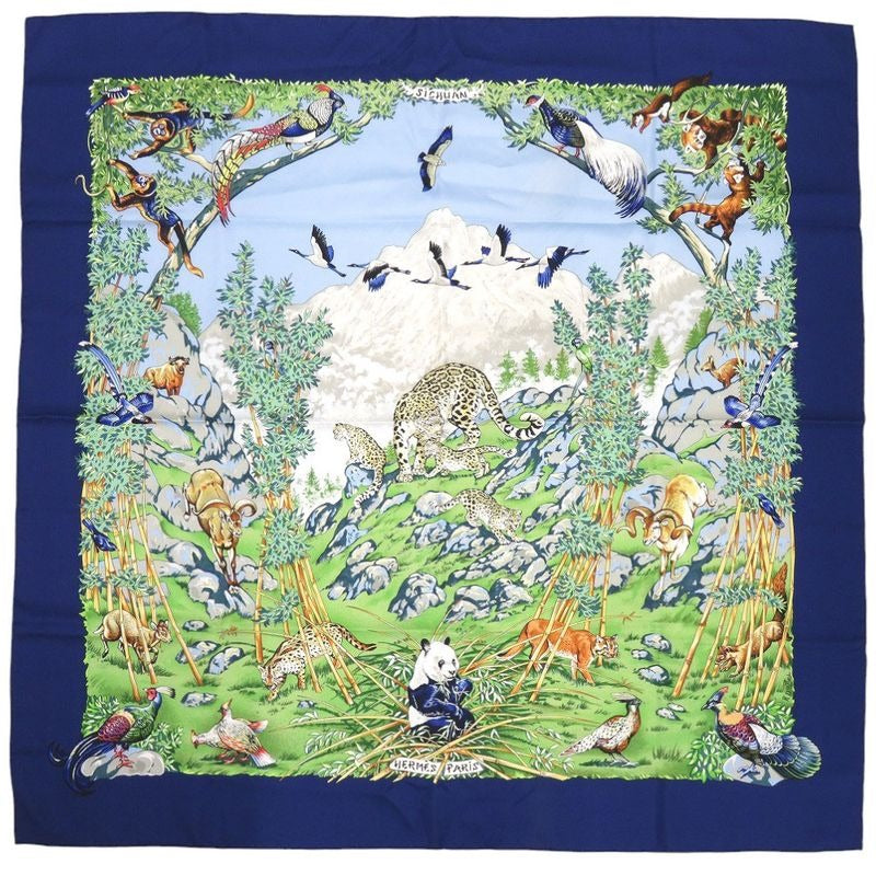 Hermes Carre 90 Sichuan Silk Navy Scarf 0124