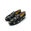 Gucci Loafer Leather Shoes Black Gold Horsebit Star Bee Embroidery