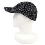 Chanel CC Logo Tweed Baseball Cap Hat Black White Gold — view 2