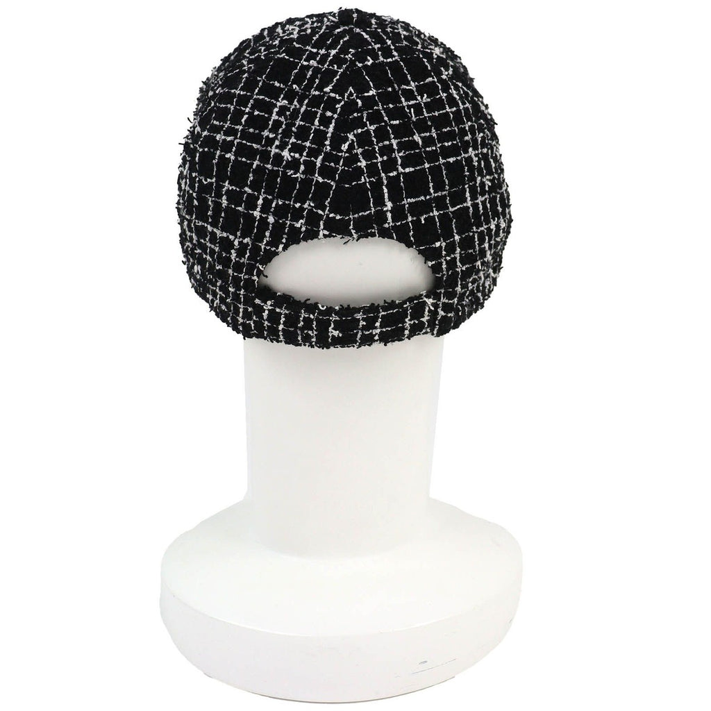 Chanel CC Logo Tweed Baseball Cap Hat Black White Gold — view 4