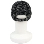 Chanel CC Logo Tweed Baseball Cap Hat Black White Gold — view 4