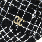Chanel CC Logo Tweed Baseball Cap Hat Black White Gold — view 6