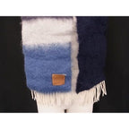 Loewe Anagram Mohair Wool Nylon Fringe Scarf Shawl Gray Blue — view 2