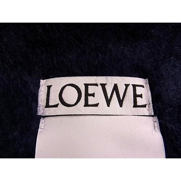 Loewe Anagram Mohair Wool Nylon Fringe Scarf Shawl Gray Blue — view 4