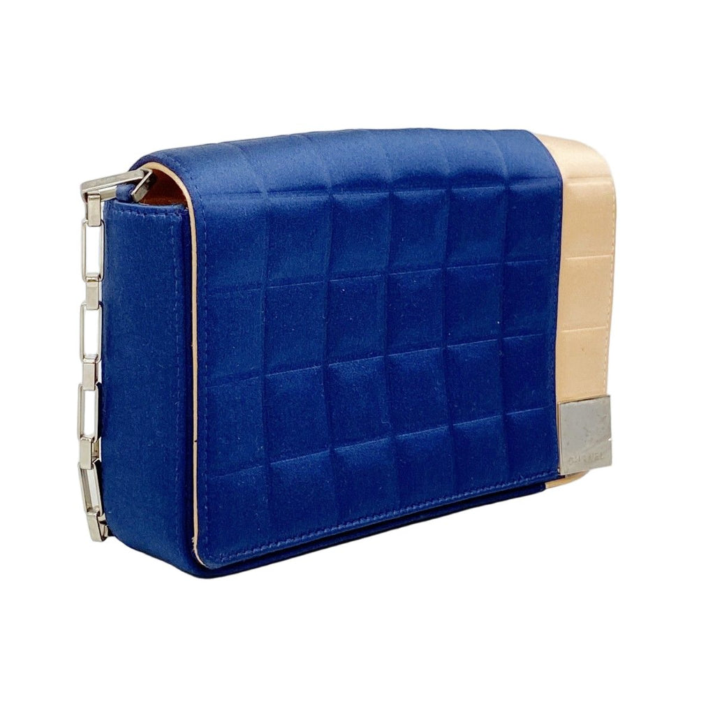 Chanel Shoulder Bag Choco Bar Satin Navy Orange Silver — view 2
