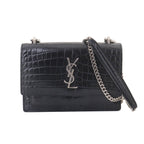 Saint Laurent Sunset Mini Chain Wallet Bifold Croco Shoulder