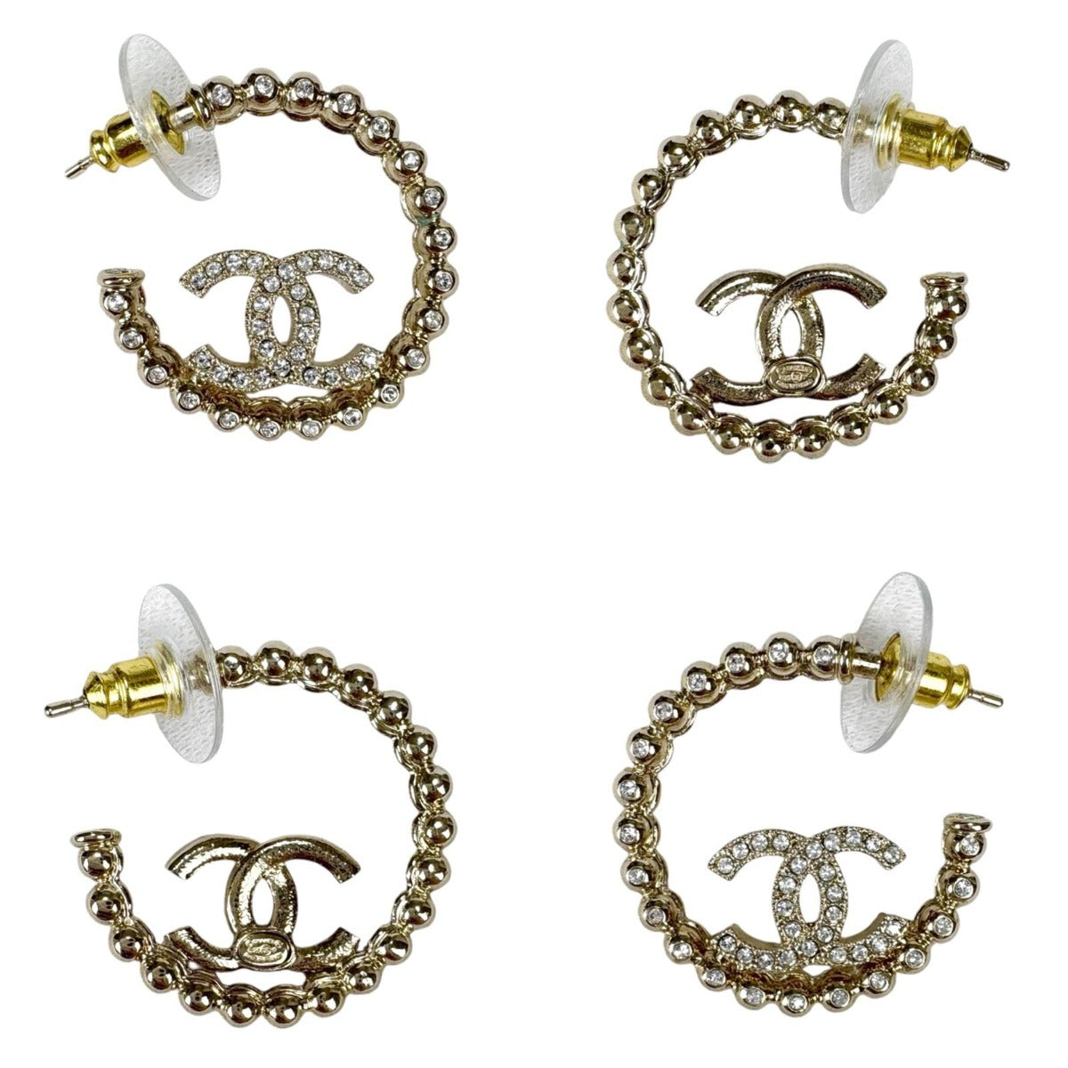 Chanel Hoop Earrings Coco Mark Logo Cc Rhinestone 2025 C25 P Gold Hardware — view 3