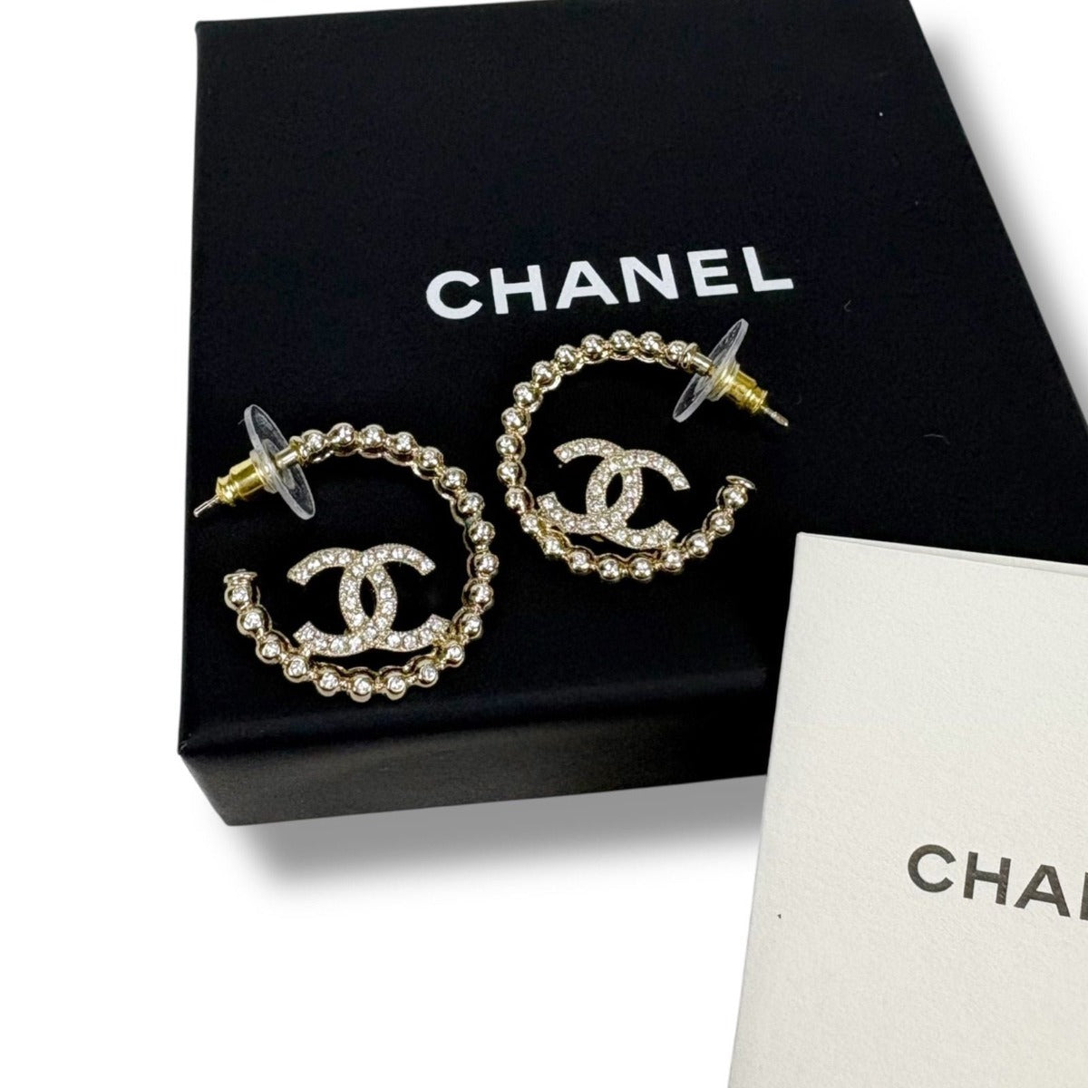 Chanel Hoop Earrings Coco Mark Logo Cc Rhinestone 2025 C25 P Gold Hardware — view 7