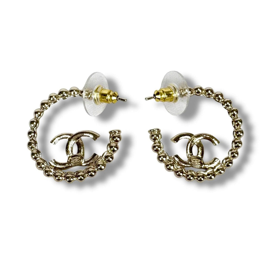 Chanel Hoop Earrings Coco Mark Logo Cc Rhinestone 2025 C25 P Gold Hardware — view 9
