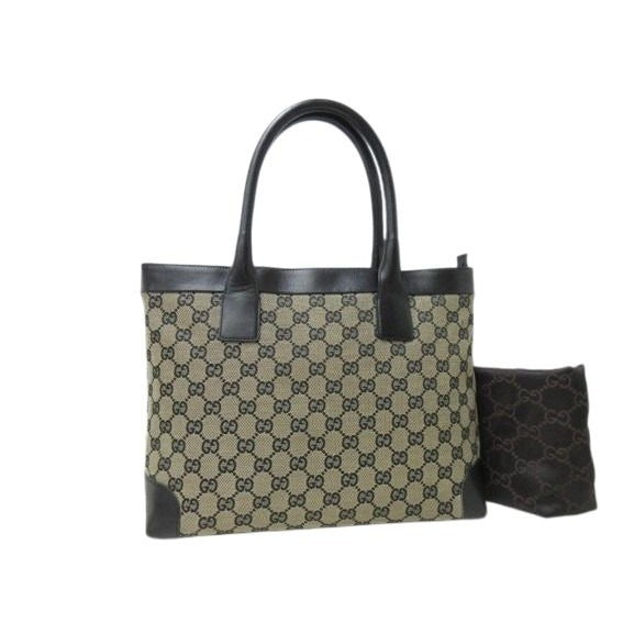 Gucci Tote 002 1119 Beige Black GG Canvas Leather