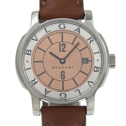 Bvlgari Solo Tempo Stainless Steel Leather Quartz Analog Display Blanc Dial