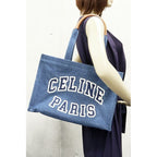 Celine Tote Shoulder Bag Large Cabas Denim Canvas Blue Ef707 — view 2