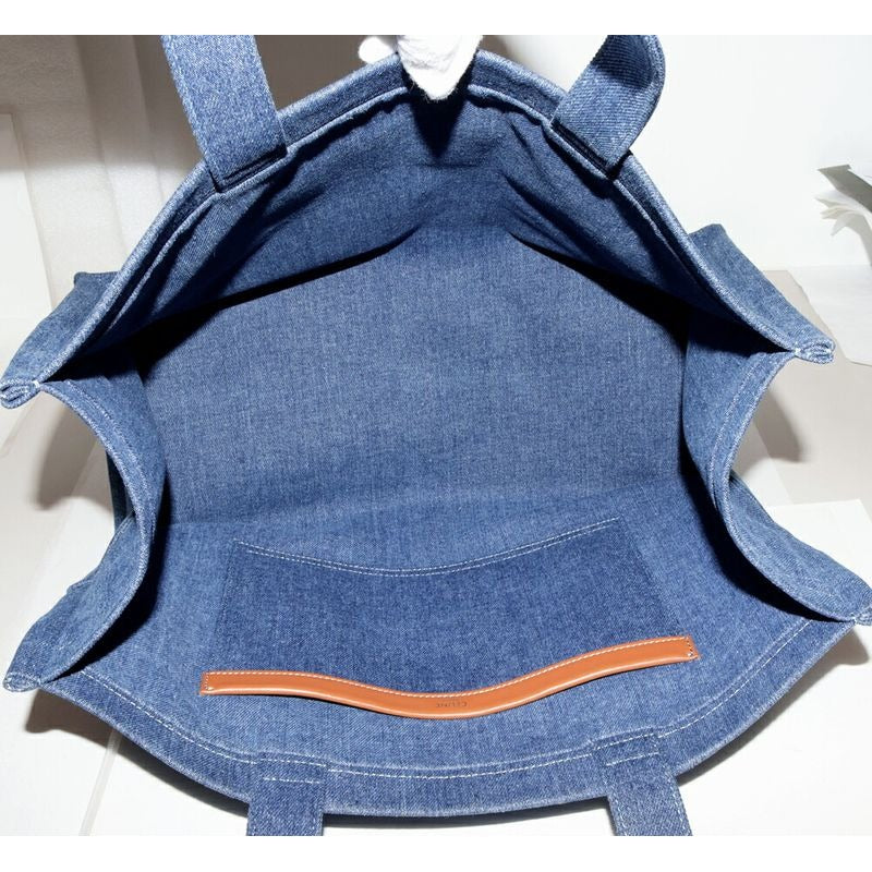 Celine Tote Shoulder Bag Large Cabas Denim Canvas Blue Ef707 — view 3