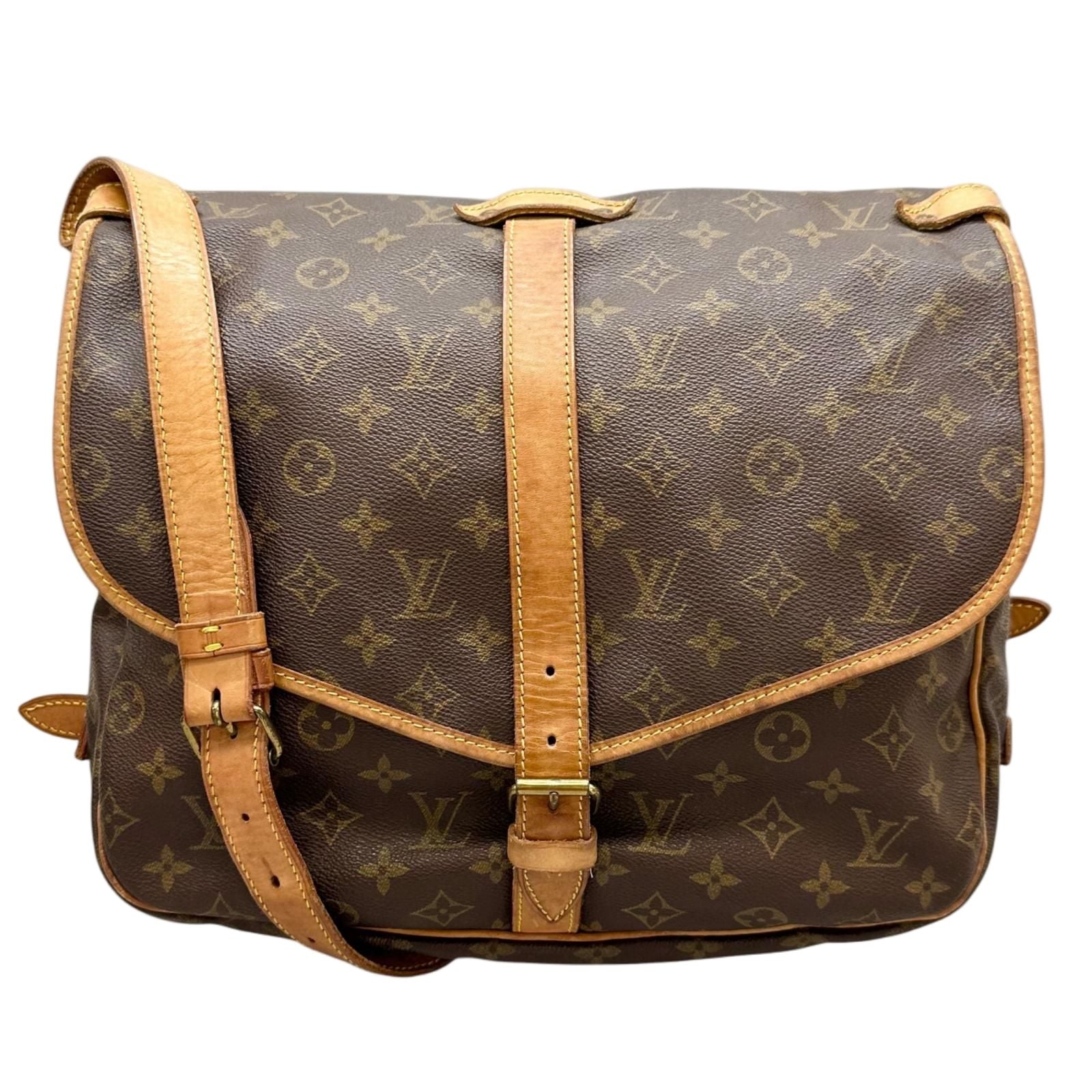 Louis Vuitton Saumur 35 Monogram Leather Brown Shoulder Bag Gold