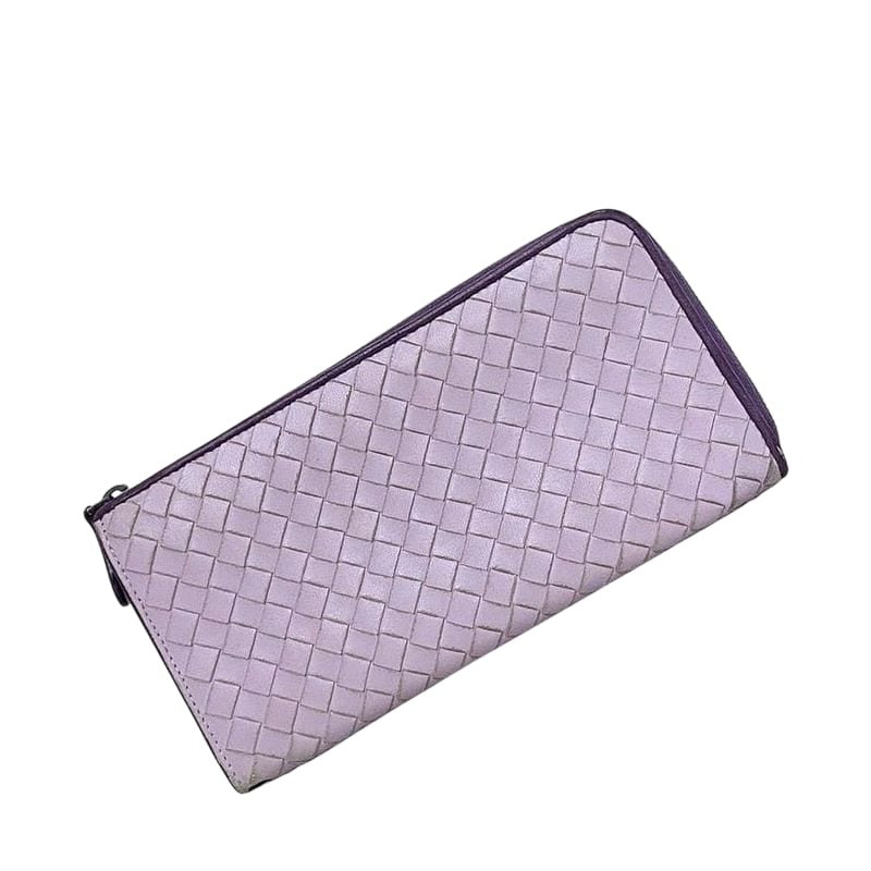 Bottega Veneta L Shaped Zipper Long Wallet In Purple Intrecciato