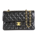 Chanel Classic Black Gold Lambskin Double Flap Chain Shoulder Bag