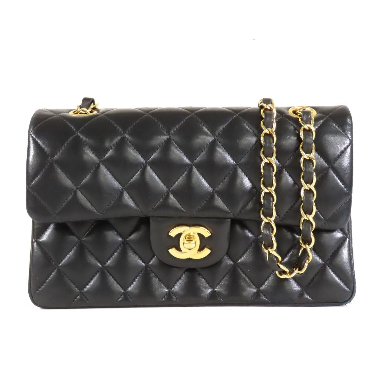 Chanel Classic Black Gold Lambskin Double Flap Chain Shoulder Bag