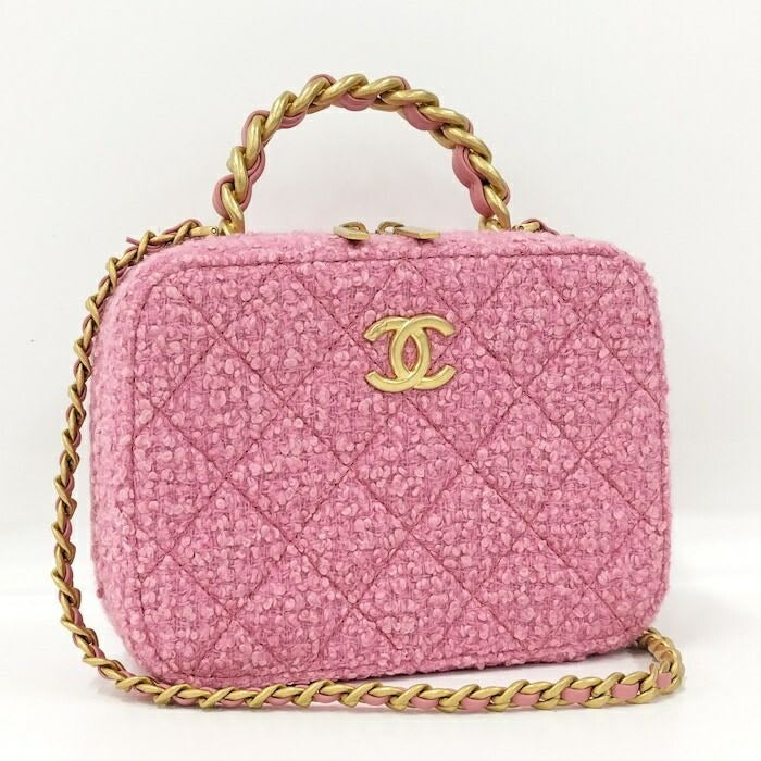 Chanel 2-Way Bag Top Handle Chain Pink Tweed
